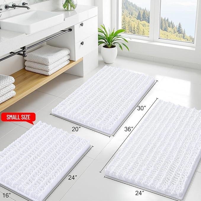 Smiry Bathroom Rugs Mat 47x17, Extra Soft Absorbent Chenille Bath Rugs, Non Slip Rubber Backing Machine Washable Quick Dry Bath Mats for Bathroom Floor, Tub, Shower, Home Decor Accessories, White - ModernBath