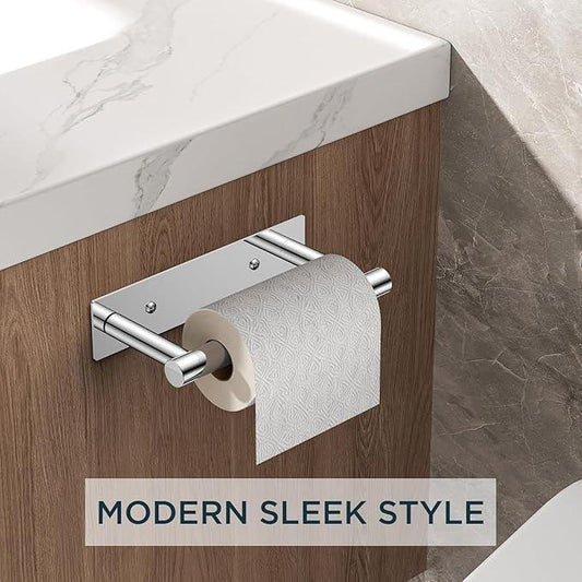 FORIOUS Toilet Paper Holder, Adhesive or Wall Mounted Options, Stainless Steel Rustproof Stick on no Drilling Double Post Pivoting Toilet Tissue Roll Holder Wall Mount for Bathroom, Polished Chrome - ModernBath