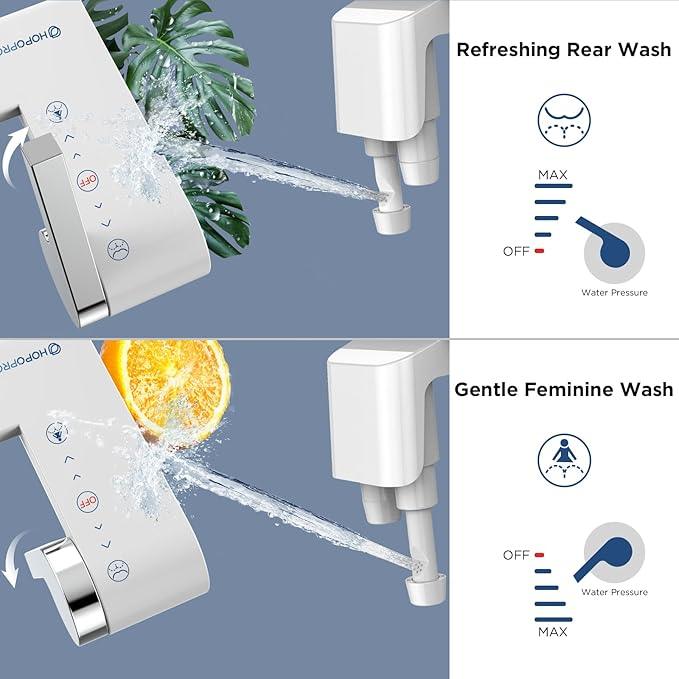 HOPOPRO Bidet Attachment for Toilet, Non-Electric Bidet Ultra-Slim Dual Nozzle (Feminine/Rear Wash), Cold Water Bidets Sprayer for Existing Toilets with Adjustable Pressure Control 1-Min Install - ModernBath