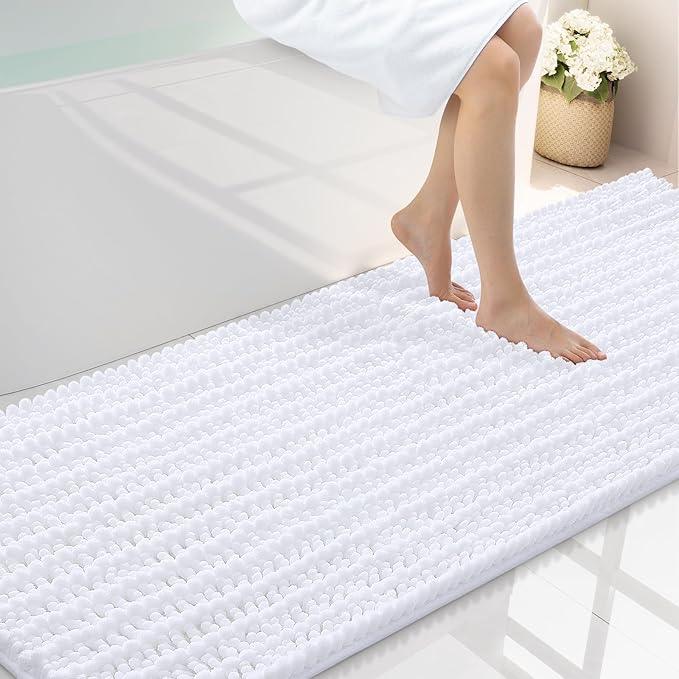 Smiry Bathroom Rugs Mat 70x24, Extra Soft Absorbent Chenille Bath Rugs, Non Slip Rubber Backing Machine Washable Quick Dry Bath Mats for Bathroom Floor, Tub, Shower, Home Decor Accessories, White - ModernBath