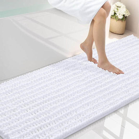 Smiry Bathroom Rugs Mat 70x24, Extra Soft Absorbent Chenille Bath Rugs, Non Slip Rubber Backing Machine Washable Quick Dry Bath Mats for Bathroom Floor, Tub, Shower, Home Decor Accessories, White - ModernBath