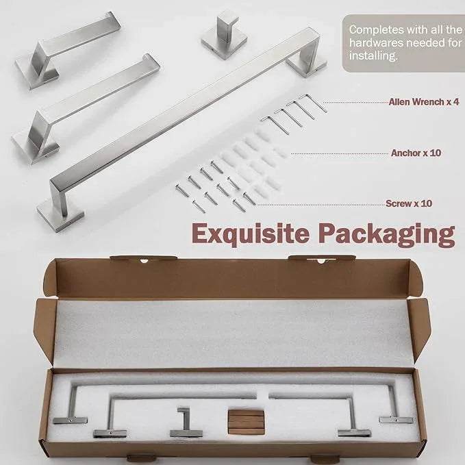 VELIMAX Premium Stainless Steel 4 Pieces Bathroom Hardware Accessories Set Wall Mounted Towel Bar Set, Brushed, 23.6-Inch - ModernBath