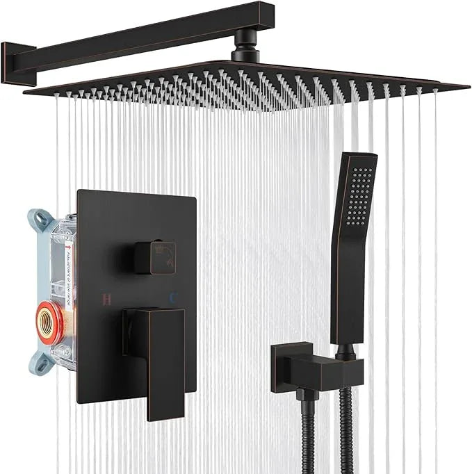 gotonovo Rainfall Bathroom Shower System Rain Shower Head and Handle Set Wall Mounted Shower Complete Combo Solid Brass Pressure Balancing Shower Mixer Valve 16 Inch Oil Rubbed Bronze - ModernBath