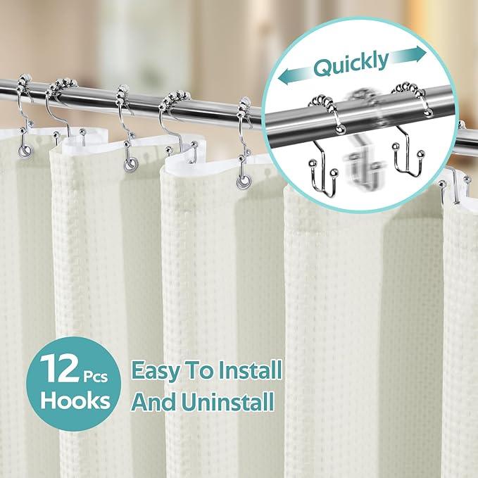 Vipfree 3 in 1 Shower Curtain Set, Waffle Shower Curtain and Liner Set with 12 Double Sided Shower Curtain Hooks, 258GSM Luxury Weighted Cloth Shower Curtains for Bathroom, 72 W x 84 H, Cream - ModernBath