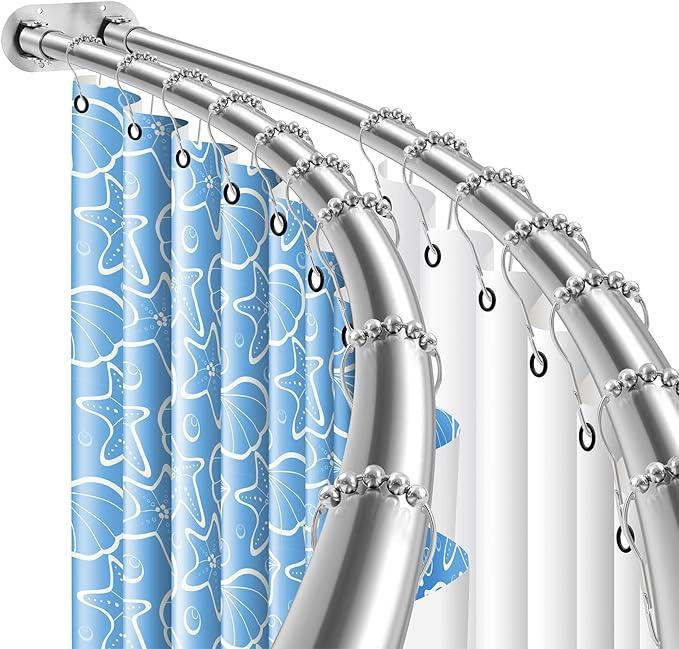 Anndason Double Curved Shower Curtain Rod 42 to 72 Inches Elegant Double Shower Curtain Rod Adjustable Wall Mounted Double Shower Curtain Pole for Bathroom (Silver, 42 to 72") - ModernBath