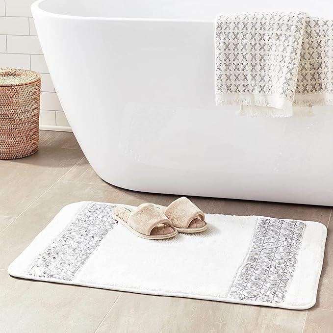 Zahari Home Sinatra Modern Bathroom Rug Classic Luxury Bath Rug Contemporary Decor Stylish Bath Mat for Shower Unique Design White Bathroom Rug Bath Shower Tub Decor Bling - ModernBath