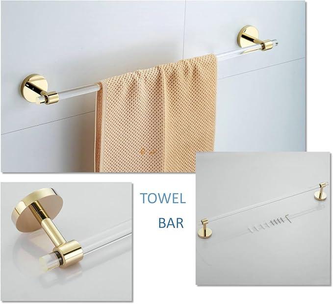 Bathroom Hardware Set Acrylic Gold - Bathroom Accessories Set Towel Bar Towel Rack Set - Wall Mounted Bath Towel Holder Toilet Paper Holder Set 4 Pieces SHUNLI - ModernBath
