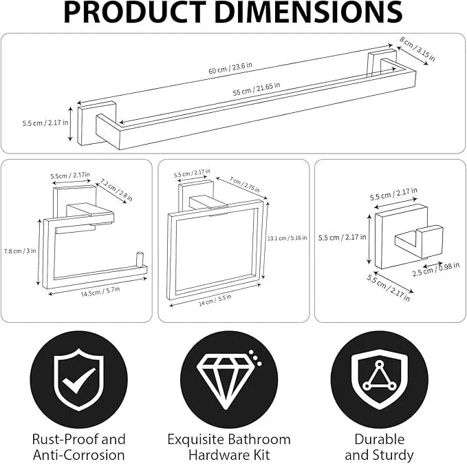 YACVCL 5-Piece Bathroom Hardware Accessories Set 23.6 inch Towel Bar Set Modern Towel Rack Kit Stainless Steel Wall Mounted (Polished Chrome) - ModernBath