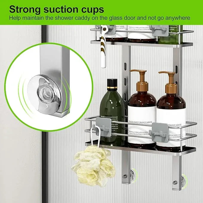 Orimade Adjustable Hanging Over the Shower Door Caddy with Hooks, Bathroom Organizer Shelf Storage Rack,No Drilling Rustproof Basket for Inside Shower, Sliver 3 Tier - ModernBath