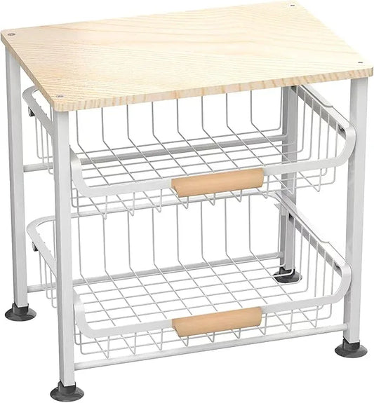 3-Layer Kitchen Fruit Storage Basket Snack Rack, countertop Storage Rack, Stackable Storage Rack with Desktop, Pull-Out Hollow Metal Storage Basket with Handle, Kitchen Organizers & Storage - ModernBath