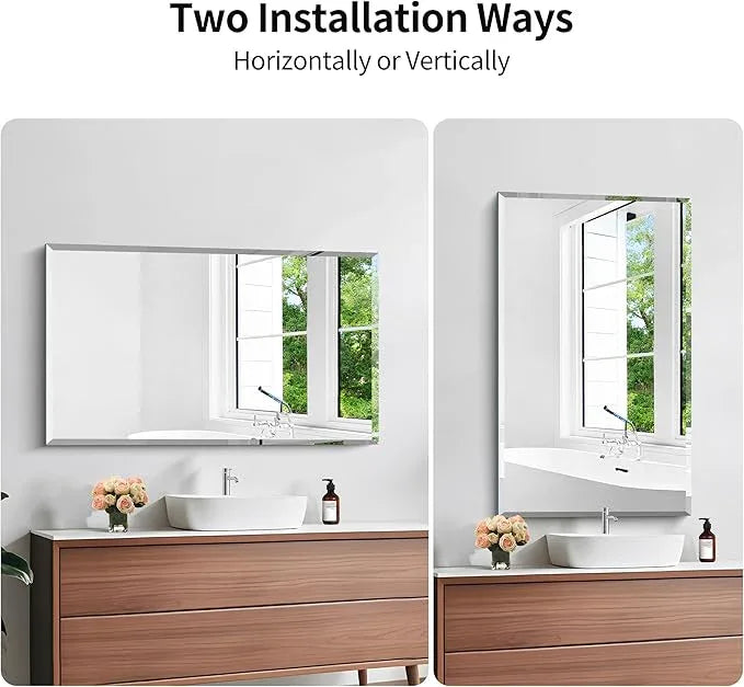 KOCUUY Beveled Mirror, 24x40 Inch Frameless Bathroom Mirror for Over Sink, Upgraded Shatterproof Beveled Unframed Design Mirror for Bathroom, Bedroom, Hang Horizontal/Vertical - ModernBath