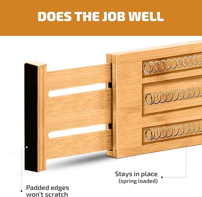 6 Pack Drawer Dividers 4 Inch High, 11”-17" Adjustable Bamboo Organizers Large Expandable Drawer Separators for Cloths, Dresser, Bedroom, Bathroom, Baby Drawer, Office & Kitchen Utensils (Natural) - ModernBath