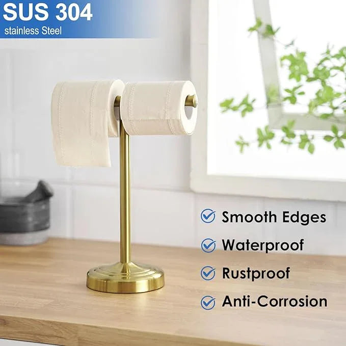 RUMOSE 13 Inch Brushed Gold Towel Stand Hand Towel Holder Bathroom Kitchen Vanity Countertop T-Shape Towel Rack Free Standing Stainless Steel Towel Bar Towel Ring - ModernBath