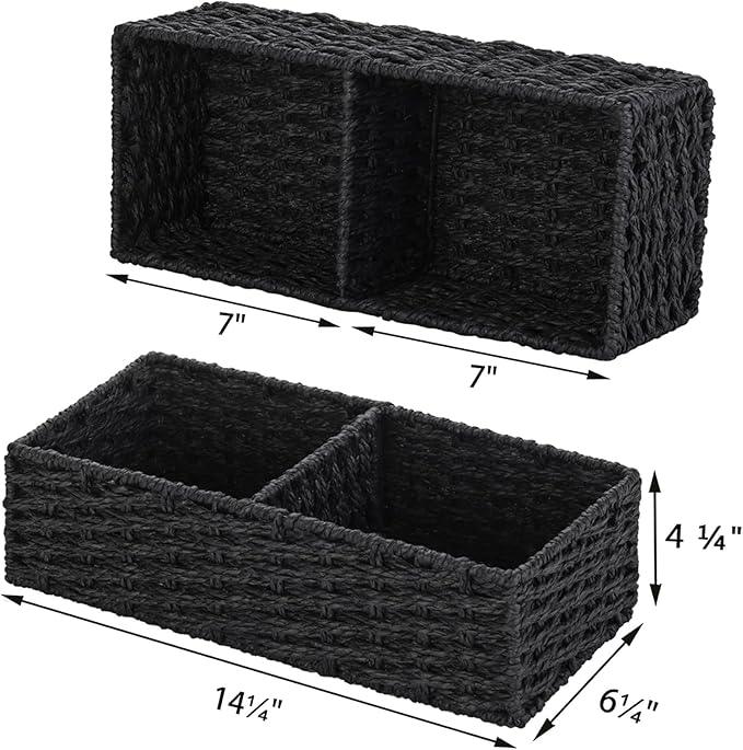 Vagusicc 2 Section Wicker Storage Basket, Black Wicker Baskets, Toilet Tank Basket, Small Baskets for Organizing Storage Shelves, 2-Pack - ModernBath