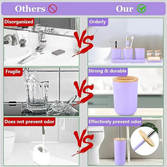 SLDIYWOW Purple Bathroom Accessories Set with Ombre Shower Curtain and No-Slip Bath Rugs,24PC Bath Sets with Trash Can, Toothbrush Holder, Cup, Soap Dispenser, Tray, Soap Dish,Toilet Brush,Qtip Holder - ModernBath
