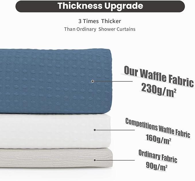 Inhousolu Extra Long No Hook Shower Curtain with Snap in Fabric Liner Set Waffle Weave 230GSM Weighted Hem, Waterproof & Washable Bathroom Curtain Spa with Mesh Top Window 72" W*84" L Moonlight Blue - ModernBath