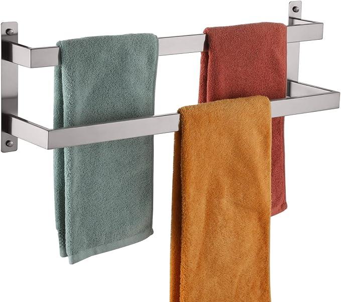 KOKOSIRI Bath Towel Bars Bathroom 2-Tiers Ladder Towel Rails 24-Inch Towel Holders Wall Mounted Towels Shelves Rack Brushed Stainless Steel, B5008BR-L24 - ModernBath