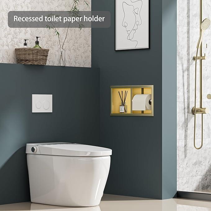 Neodrain Dual Roll Recessed Toilet Paper Holder - 304 Stainless Steel, Hidden in-Wall Design, Simple Loading and Unloading, Space-Saving for Modern Bathrooms（Gold - ModernBath