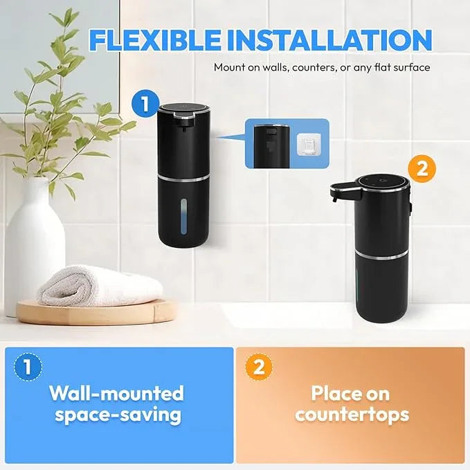 MTYGK Automatic Foaming Soap Dispenser,Touchless Foam Soap Dispenser,12.8oz Rechargeabled Wall Mounted Smart for Bathroom and Kitchen Dish Soap,Easy for Toddlers(Black) - ModernBath