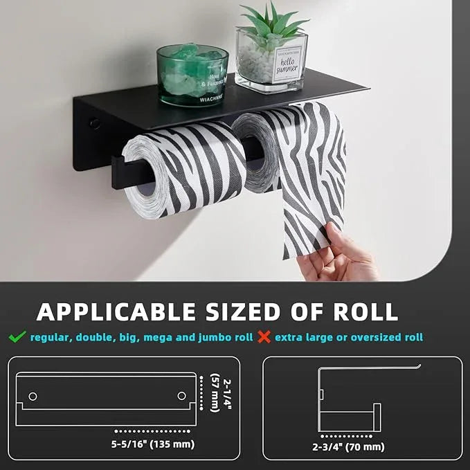 Angle Simple Matte Black Toilet Paper Holder with Shelf, 304 Stainless Steel Double Toilet Tissue Roll Holder for Wall - ModernBath
