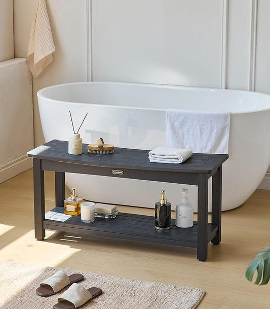 36'' Waterproof Shower Stool, Poly Lumber Shower Bench Seat for Shaving Legs, HDPS Plastic Bath Chair Seat, Non-Slip & No Maintenance, Black (36x13 Inches) - ModernBath