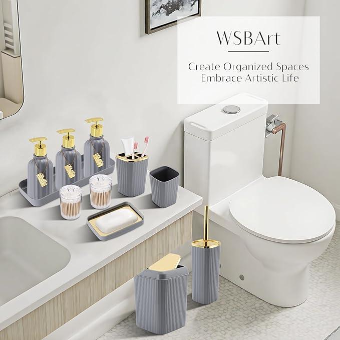 WSBArt 17PCS Bathroom Accessory Set Bathroom Set Grey Bathroom Accessories,Toilet Brush,Trash Can, Qtip Holder Dispenser& 3PCS Soap Dispenser - ModernBath