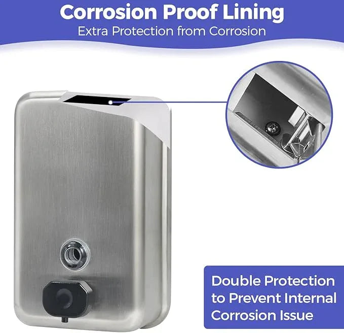 Stardrix Heavy Duty Stainless Steel Wall Mount Soap Dispenser, 1100ml/37oz, with Corrosion Proof Lining and Anti-Leak Pump for Commercial & Home Bathroom Kitchen(Vertical) - ModernBath