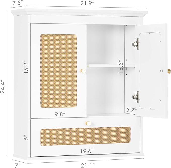 Spirich Bathroom Wall Cabinet Over Toilet, Modern Rattan Medicine Cabinet with Adjustable Shelf, Space-Saving Wall Mount Storage - ModernBath