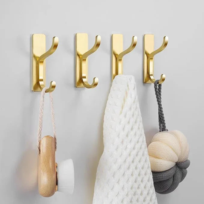 pickpiff Adhesive Wall Coat Hooks - Heavy Duty Stick-On Door Hanger, Metal Hook for Hanging Towel,Purse, Robe, Backpack, Jacket, Clothes - for Bathroom,Dorm, Closet, Kitchen - Gold, 6 Pack - ModernBath