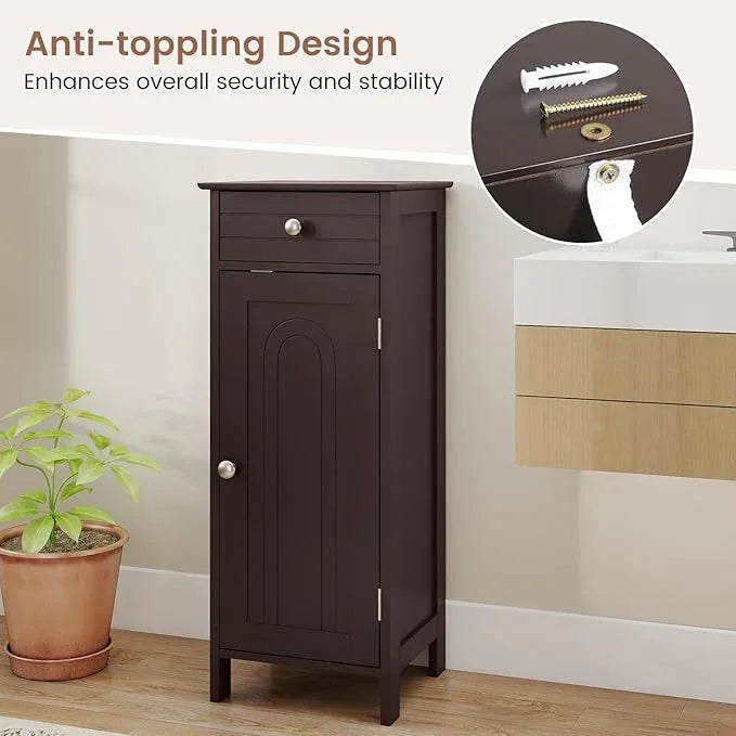 GLACER Floor Storage Cabinet, Multifunctional Freestanding Bathroom Storage Cabinet with 2 Adjustable Shelves, Ideal for Bathroom, Living Room, 14 x 12 x 34.5 inches (Brown) - ModernBath