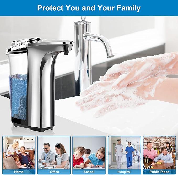 PZOTRUF Automatic Soap Dispenser, Touchless Dish Soap Dispenser 17oz/500ml with Infrared Sensor, 5 Adjustable Soap Levels, Liquid Dispenser for Bathroom Kitchen (Silver) - ModernBath