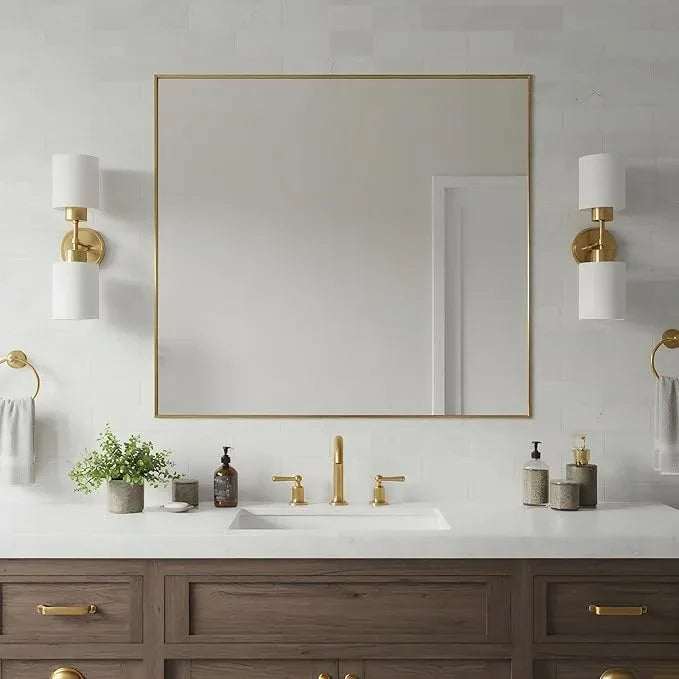 Bonverre 30x36 Inch Brass Bathroom Mirror for Wall, Aluminum Frame Rectangle Rectangular Vanity Mirror, Modern Large for Bedroom, Living Room, Horizontal or Vertical - ModernBath