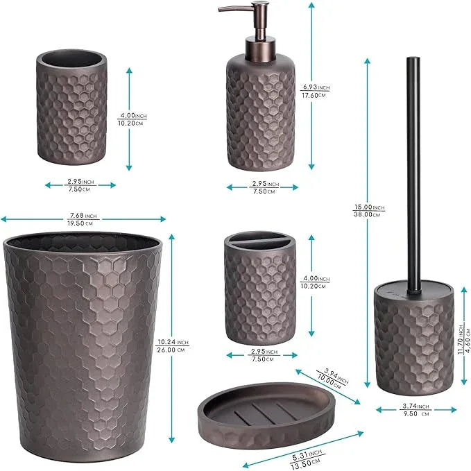 zccz Bathroom Accessory Set - 6 pcs Bronze Bathroom Accessories Set with Trash Can, Toothbrush Holder, Toothbrush Cup, Soap Dispenser, Soap Dish, Toilet Brush with Holder - Accessoire Salle de Bain - ModernBath