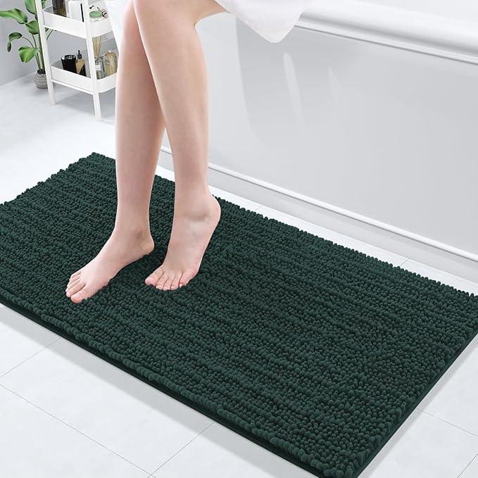 Arotive Luxury Chenille Bathroom Rug Mat, Extra Soft Thick Absorbent Shaggy Bath Rugs, Non-Slip Machine Wash Dry, Plush Bath Mats for Bathroom, Shower and Tub, 47x17, Dark Green - ModernBath