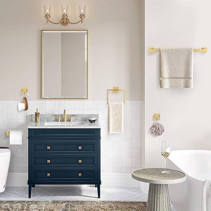 10-Piece Bathroom Hardware Accessories Set-Brushed Gold Towel Bar, Holder & Racks-SUS304 Stainless Steel-Wall Mounted,23.6-Inch - ModernBath