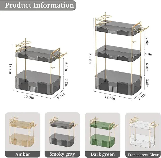 YCIA&DONE Bathroom Counter Organizer, Large Makeup Organizer Countertop, Shelf Storage, Vanity Tray, Easily Assemble for Bathroom Organizers and Storage, Undersink, Cabinet, 2 Tiers Grey - ModernBath