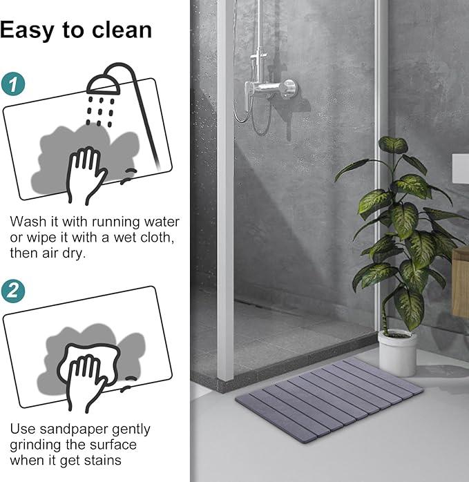 zmnklry Foldable Stone Bath Mat, Quick-Drying Diatomite Bath Mat, Fast-Drying Hard Stone Drying Mat for Bathroom Shower Floor, 23.6 x 15.4 inch (Dark Grey) - ModernBath