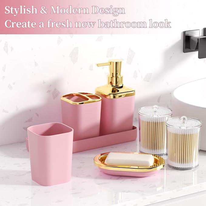 XLHOMO Bathroom Accessories Set - 26PCS Pink Bathroom Set, Bathroom Accessory Set with Shower Curtain and Rugs and Bathtub Mats for Home - ModernBath