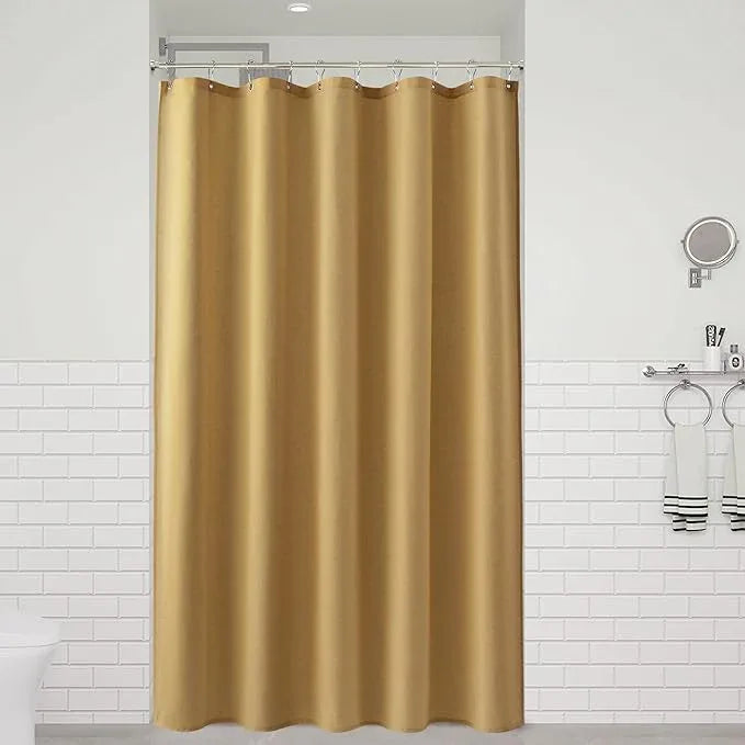 Naturoom 54 Inch Gold Linen Shower Curtain - Narrow Half Small Ultra Thick Fabric Shower Curtain Set with 10 Hooks, Natural Boho Farmhouse Rustic RV Camper Bath Curtains for Bathroom, 54x78 - ModernBath
