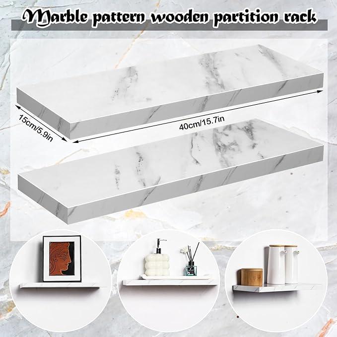 Pinkunn 3 Pcs Faux Marble Floating Shelves Modern Wooden Floating Shelf Wall Mount Organizer Decor for Home Bathroom Kitchen Storage and Display - ModernBath