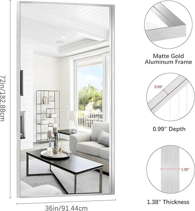 NIMURY Silver Bathroom Mirror, 72x36 Inch Rectangular Framed Mirror, Large Wall Mounted Bathroom Vanity Mirror Over Sink for Bedroom,Restroom, Living Room, Hangs Vertically or Horizontally - ModernBath