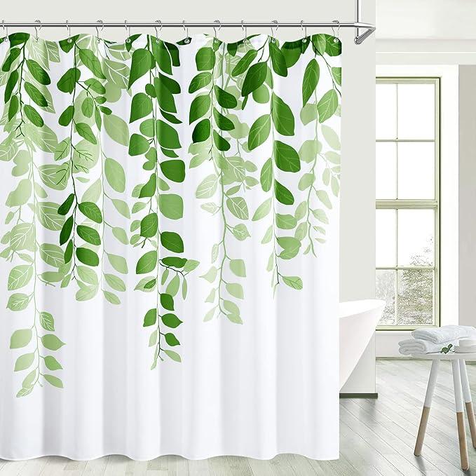 BOODII Light Green Spring Shower Curtain for Bathroom Sage Eucalyptus Cloth Shower Curtain Set Farmhouse Leaf Floral Bathroom Decor Lime Green Floral Watercolor Leaves Spring Bath Curtains 72x72 - ModernBath