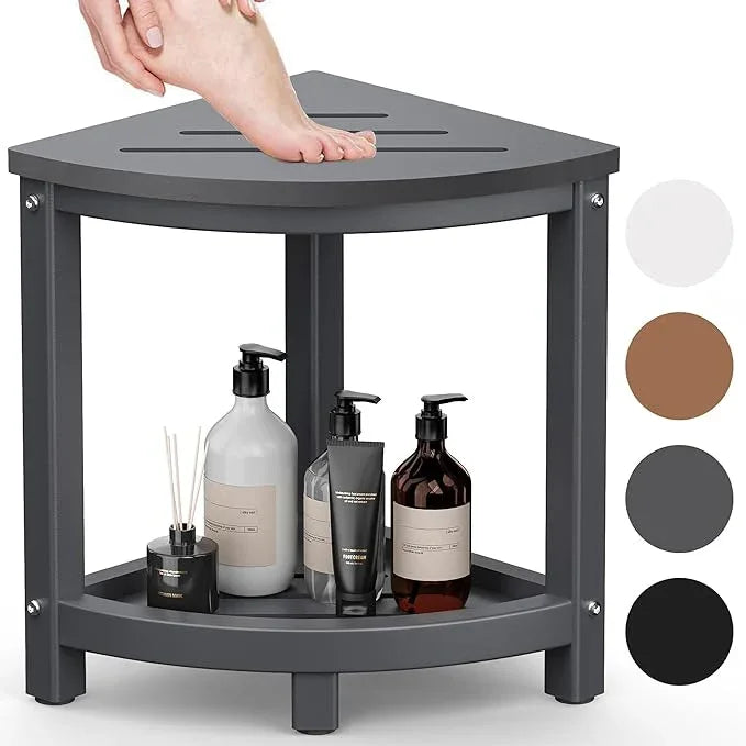 ONSGLM Shower Stool for Inside Shower, Corner Shower Bench Seat, HDPE Waterproof Shower Stool for Shaving Legs with Baffle Storage Shelf, Shower Seat/Foot Rest for Bathroom, Indoor/Outdoor Use, Grey - ModernBath