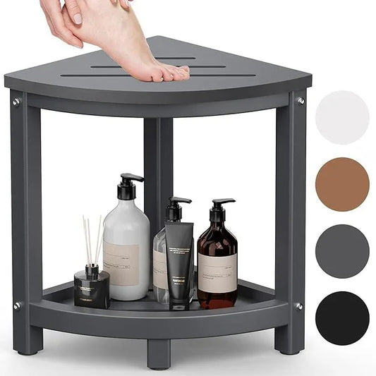 ONSGLM Shower Stool for Inside Shower, Corner Shower Bench Seat, HDPE Waterproof Shower Stool for Shaving Legs with Baffle Storage Shelf, Shower Seat/Foot Rest for Bathroom, Indoor/Outdoor Use, Grey - ModernBath