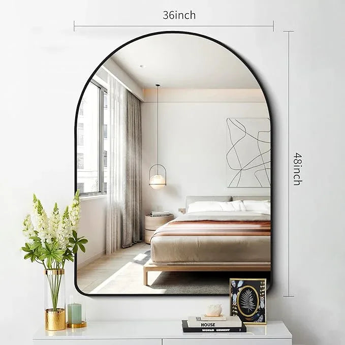 FORBATH Arched Mirror 36x48 Inch, Bathroom Mirror Wall Mounted Modern Black Aluminum Alloy Frame Decor Large Dresser, for Bedroom Living Room Entryway, Hanging or Leaning Against Wall - ModernBath