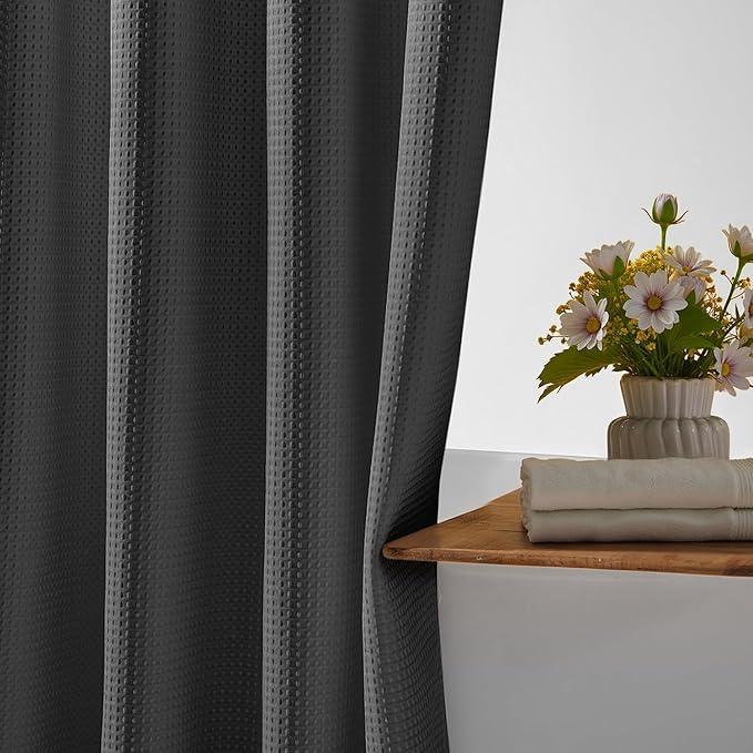 River Dream Stall Heavyweight No Hooks Required Dotted Waffle Weave Shower Curtain with Snap in Liner - 36W x 74H,Hotel Grade,Spa Like Bath Curtain,Graphite Grey - ModernBath