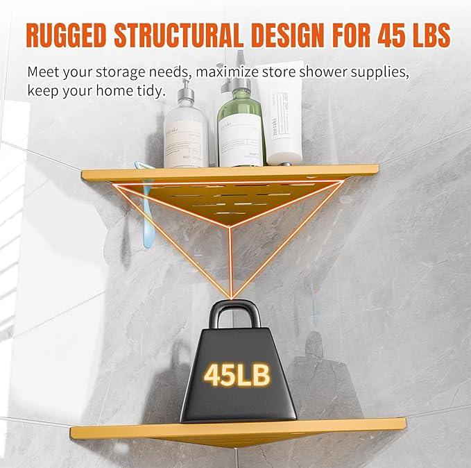 Shower Corner Shelf with Razor Hole,Modern Style Shower Caddy, Sturdy 304 Stainless Steel Shower Organizer,No Drilling Bathroom Corner Shelf for Tile Wall Gold 2 Pack-10 - ModernBath