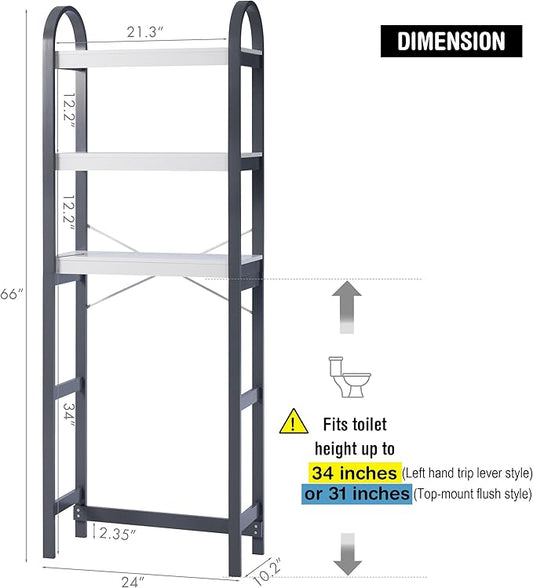 Spirich Over The Toilet Storage Shelf, 3-Tier Over Toilet Bathroom Organizer, Space-Saving Above Toilet Storage Shelf Rack with Bamboo Frame, Gray