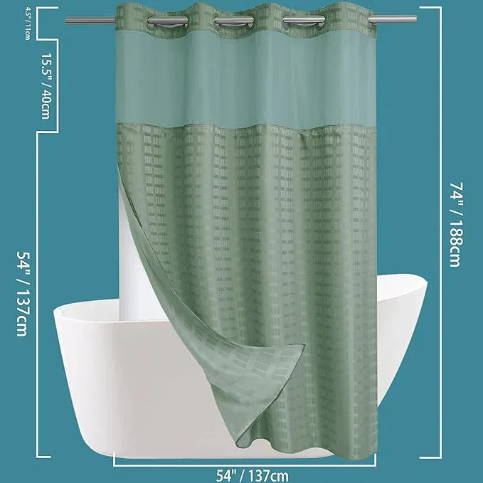 Conbo Mio Stall No Hook Sage Green Shower Curtain with Snap in Liner Set, Hotel Luxury Shower Curtains for Bathroom with See Through Top Window, Waterproof, Washable 54W x 74H - ModernBath