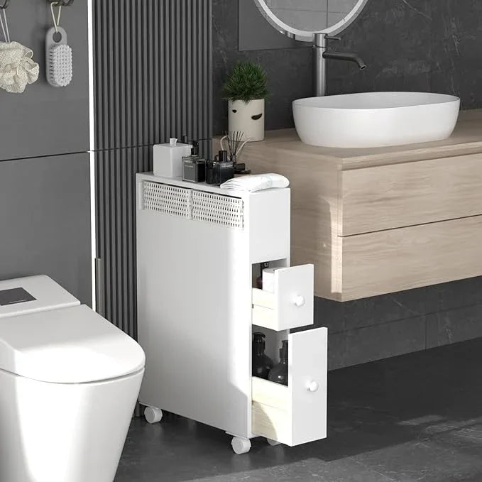 TY ARTS & CULTURE Bathroom Storage Cabinet One-Piece, Bathroom Floor Organizer with 2 Drawers, Bath Toilet Paper Holder for Small Space, No Installation & 360° Movable - ModernBath